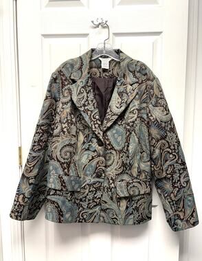 George Blazer Paisley Tapestry 22W 24W Plus Brown Teal Lined Jacket